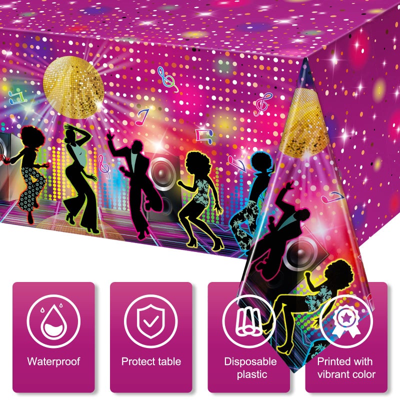 Moukeren Disco Plastic Party Tablecloth 70's Party Table Cover 70s Birthday Party Supplies The 70s Party Decoration Throwback for Dining Room Kitchen  54 x 108 Inch (3) - Image 3